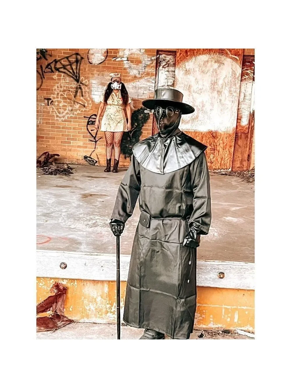 Black Leather Plague Doctor Gas Face Mask Slave Bondage BDSM Costume Cosplay NWT